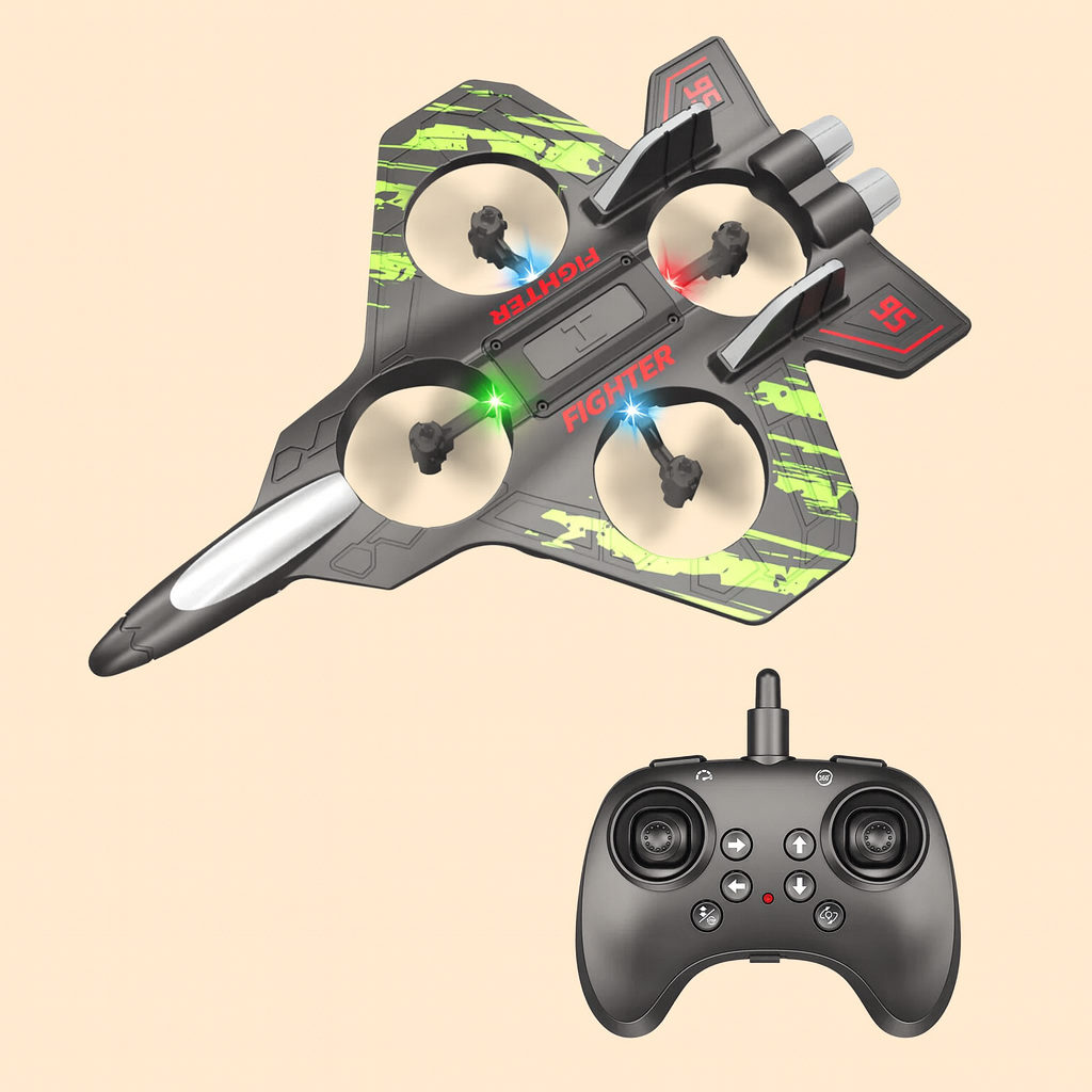 RC Fighter Jet – 360° Spins, LED Lights & Crash-Resistant Foam