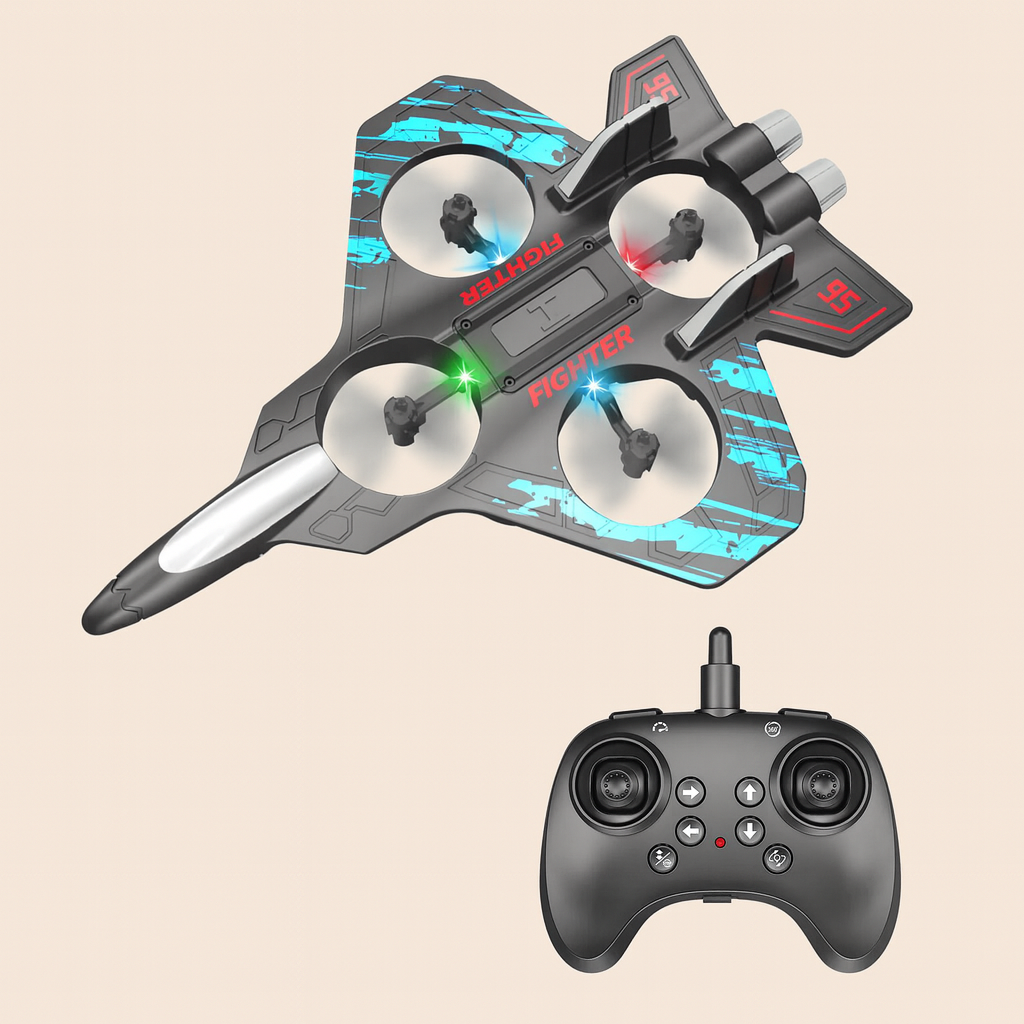 RC Fighter Jet – 360° Spins, LED Lights & Crash-Resistant Foam