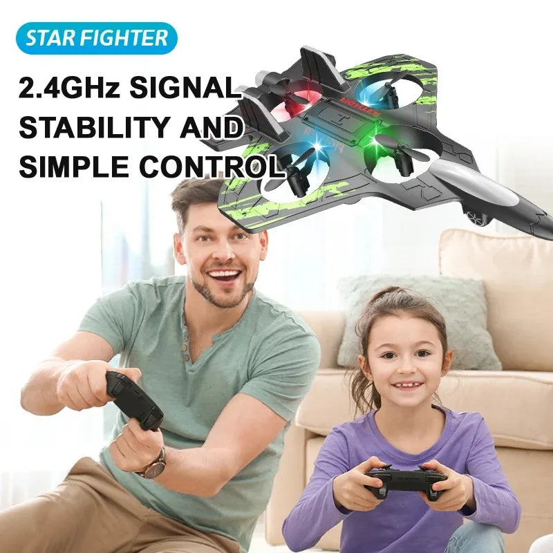 RC Fighter Jet – 360° Spins, LED Lights & Crash-Resistant Foam