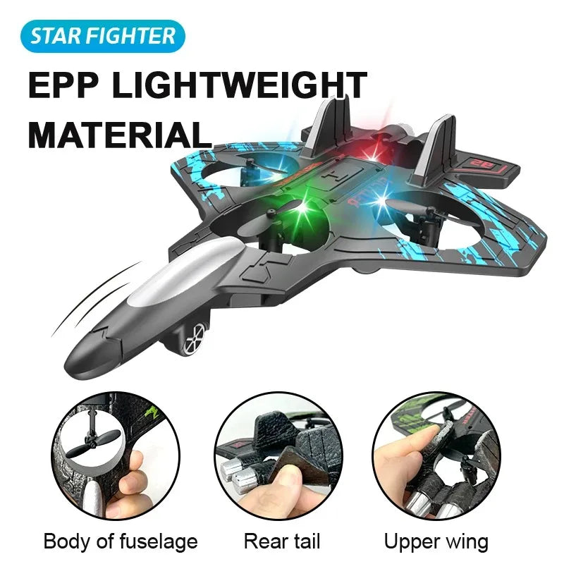 RC Fighter Jet – 360° Spins, LED Lights & Crash-Resistant Foam