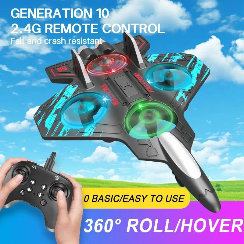 RC Fighter Jet – 360° Spins, LED Lights & Crash-Resistant Foam